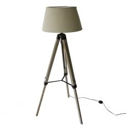 Staunton And Henry Lighting Wood Tripod Floorlamp With Beige Shade