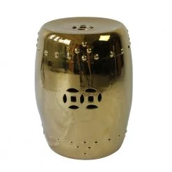 Staunton And Henry Furniture Gold Chinese Ceramic Drum Stool