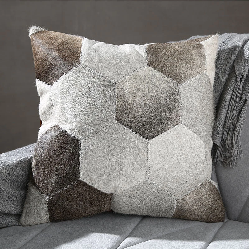 Staunton And Henry Geometric Grey Patchwork Hide Throw Cushion 1 Staunton And Henry Geometric Grey Patchwork Hide Throw Cushion