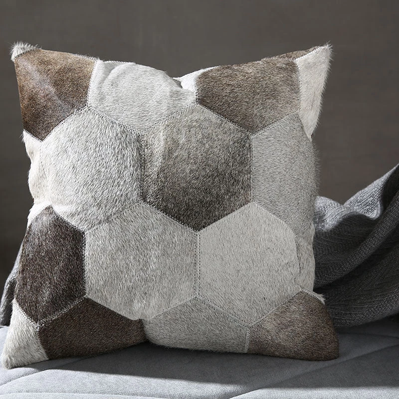 Staunton And Henry Geometric Grey Patchwork Hide Throw Cushion 3 Staunton And Henry Geometric Grey Patchwork Hide Throw Cushion