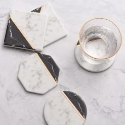 Staunton And Henry Black And White Marble Pattern Coasters - Set Of 4 Kitchen