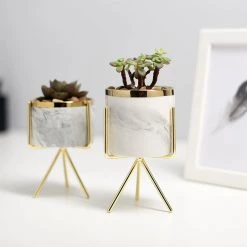 Staunton And Henry Home Accessories Mini Marble Pattern Planter With Gold Stand