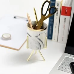 Staunton And Henry Home Accessories Mini Marble Pattern Planter With Gold Stand