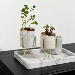 Staunton And Henry Home Accessories Mini Marble Pattern Planter With Gold Stand