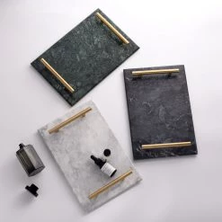 Staunton And Henry Solid Marble Serving Tray With Gold Handles Home Accessories