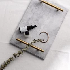 Staunton And Henry Solid Marble Serving Tray With Gold Handles Home Accessories