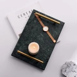 Staunton And Henry Solid Marble Serving Tray With Gold Handles Home Accessories