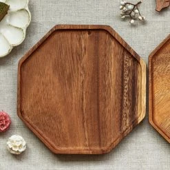 Staunton And Henry Acacia Wood Hexagon Serving Tray