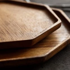 Staunton And Henry Acacia Wood Hexagon Serving Tray