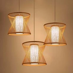 Staunton And Henry Double Cone Japanese Bamboo Ceiling Light