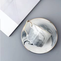 Staunton And Henry White Marble Tea Cup And Saucer - Set Of 2