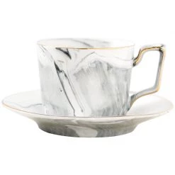Staunton And Henry White Marble Tea Cup And Saucer - Set Of 2