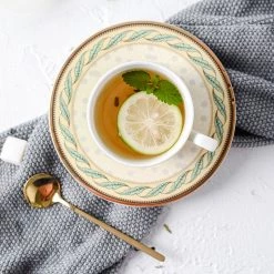 Staunton And Henry Persian Green And Gold Tea Cup And Saucer - Set Of 2 Kitchen