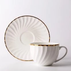 Staunton And Henry Elegant White Tea Cup And Saucer With Gold Detail