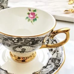 Staunton And Henry Black Lace Tea Cup And Saucer