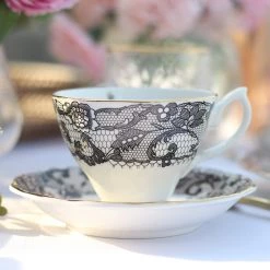 Staunton And Henry Black Lace Tea Cup And Saucer