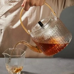 Staunton And Henry Modern Oriental Glass Tea Pot Set With Bamboo Handle