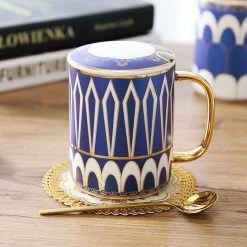Staunton And Henry Gatsby Elegant Modern Coffee Mugs - With Gold Spoon