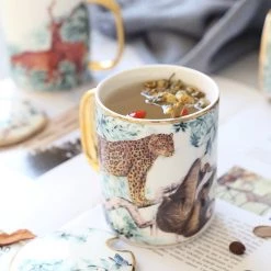 Staunton And Henry Kitchen The Tropics Retro Fauna Coffee Mugs - With Gold Spoon