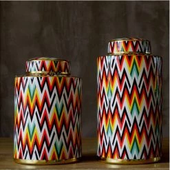 Staunton And Henry Home Accessories Colourful Chevron Pattern Urn Vases