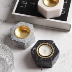 Staunton And Henry Home Accessories Marble Tea Light Candle Holders - Set Of 3