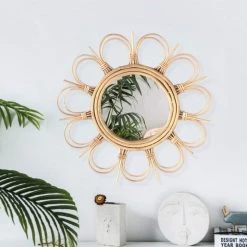Staunton And Henry Round Rattan Frame Mirror Wall Decor
