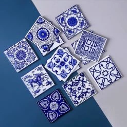 Staunton And Henry Kitchen Chinese Blue And White Ceramic Coasters - Mixed Set Of 6