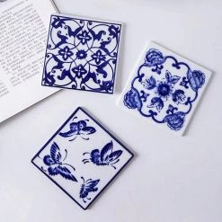 Staunton And Henry Kitchen Chinese Blue And White Ceramic Coasters - Mixed Set Of 6