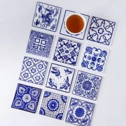 Staunton And Henry Kitchen Chinese Blue And White Ceramic Coasters - Mixed Set Of 6