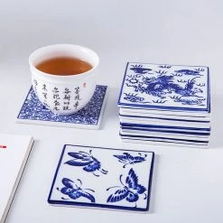 Staunton And Henry Kitchen Chinese Blue And White Ceramic Coasters - Mixed Set Of 6