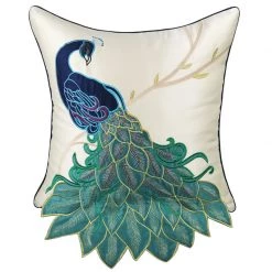 Staunton And Henry Home Accessories Satin Embroidered Peacock Throw Cushion
