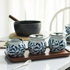 Staunton And Henry Akari Blue And White Japanese Condiment Jars