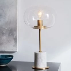 Staunton And Henry Lighting Modern White Marble Table Lamp With Gold Trim