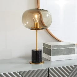Staunton And Henry Modern Black Marble Table Lamp With Gold Trim SALE