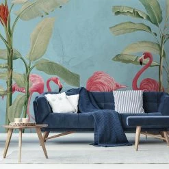 Staunton And Henry Flamingos And Palms Wall Mural