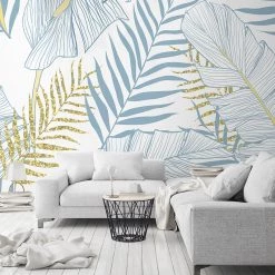Staunton And Henry Blue And Yellow Palms Wallpaper Wall Decor