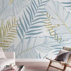Staunton And Henry Blue And Yellow Palms Wallpaper Wall Decor