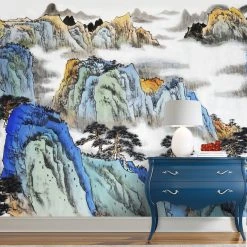 Staunton And Henry Mountain Blue Oriental Wall Mural Wall Decor