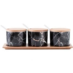 Staunton And Henry Black Marble Condiment Jars Set