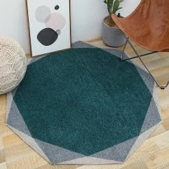 Staunton And Henry Rugs Geometric Round Teal And Grey Rug