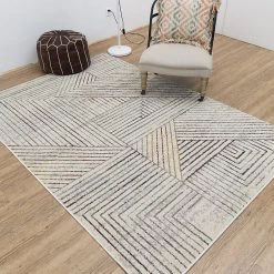 Staunton And Henry Modern White Linear Rug Rugs