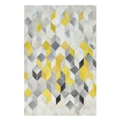 Staunton And Henry Modern Yellow And Grey Patchwork Cowhide Rug