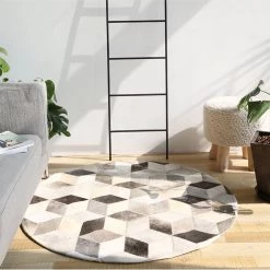 Staunton And Henry Grey And White Patchwork Round Cowhide Rug