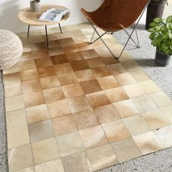 Staunton And Henry Cream And Fawn Square Patchwork Hide Rug