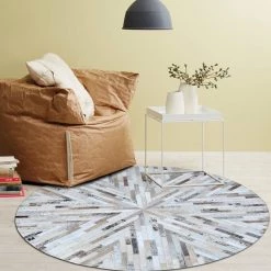 Staunton And Henry Beige And Cream Round Patchwork Hide Rug Rugs
