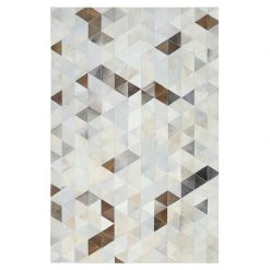 Staunton And Henry Rugs Cream And Fawn Triangle Patchwork Hide Rug