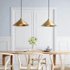 Staunton And Henry Matt Brass Conical Pendant Light