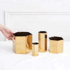 Staunton And Henry Modern Geometric Brass Plant Pot
