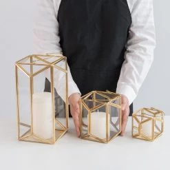 Staunton And Henry Modern Gold And Glass Geometric Lantern