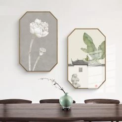 Staunton And Henry Wide Floral Oriental Wall Art With Wood Frame